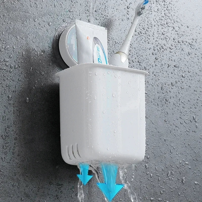 Portable Toothbrush Wall Mounted Holder Toothpaste Mouth Cup Waterproof Holder Drill-Free Bathroom Storage Shelf Rack Organizer