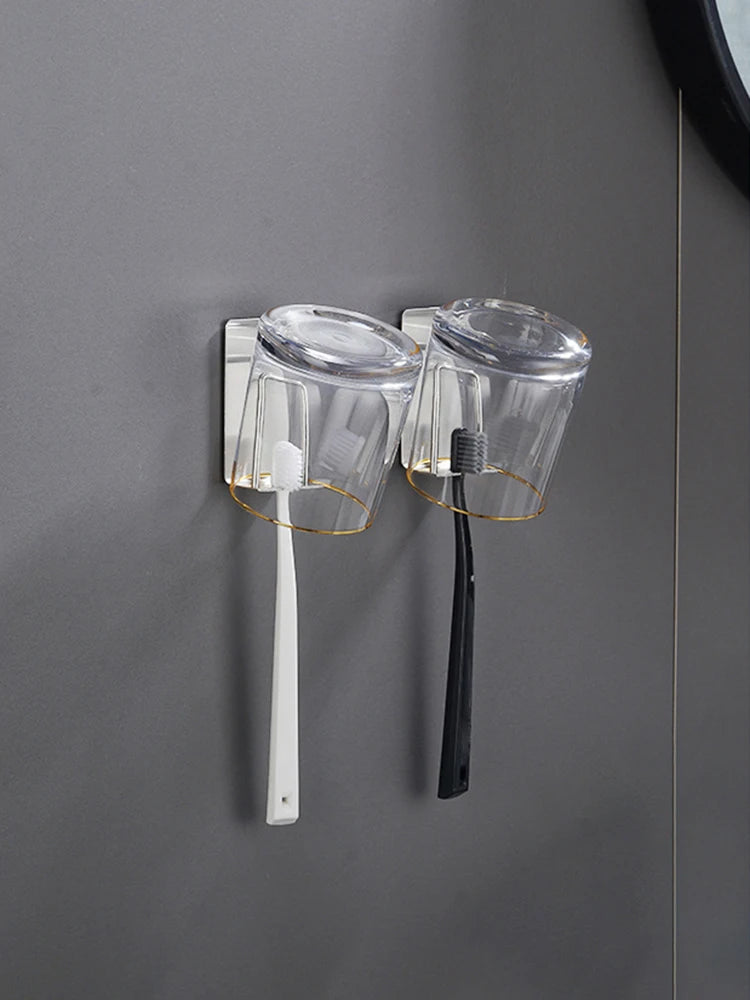 1 Piece Stainless Steel Toothbrush Wash Cup Holder, Home Perforation-Free, Wall-Mounted, Bathroom Shelf Storage Rack