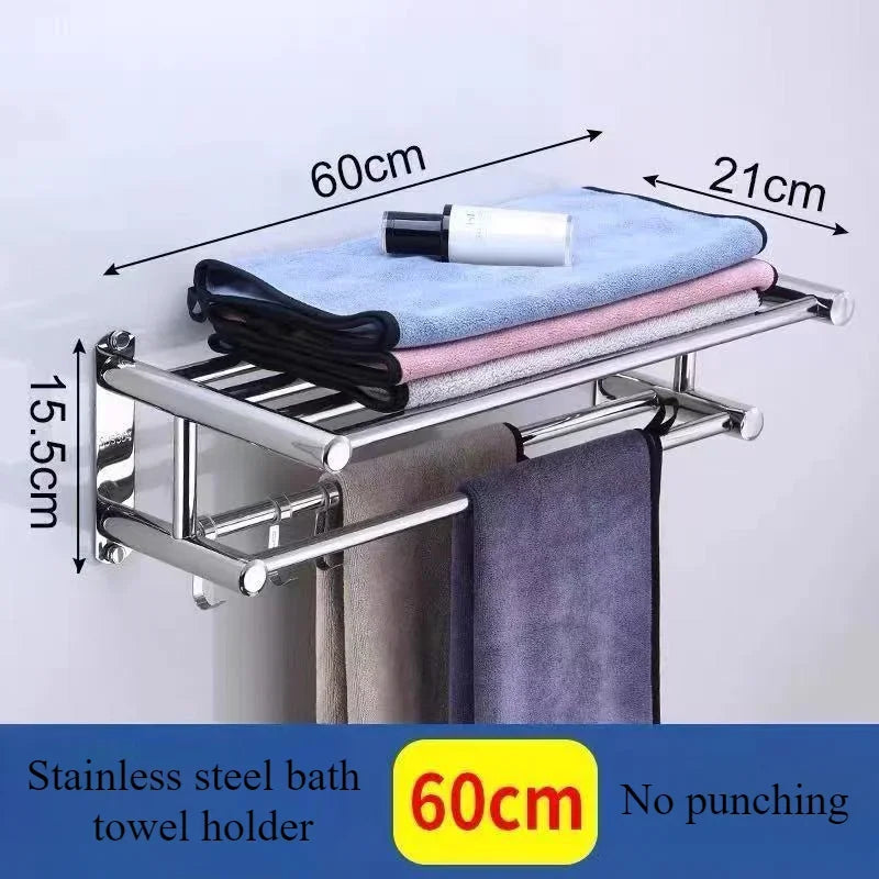 Stainless Steel Bath Towel Rack Perforation-free Hotel Hotel Bathroom Rack Towel Rack Towel Bar Bathroom Shelves