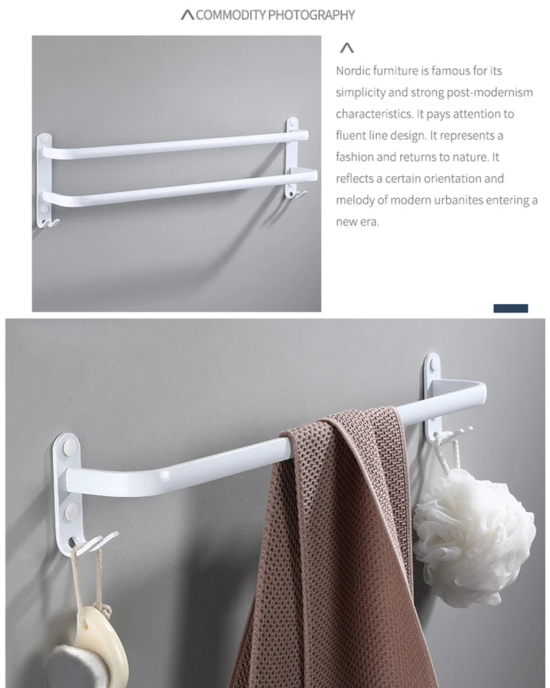 SHBSHAIMY Space Aluminum Towel Hanger Wall Mounted Towel Rack Bathroom Fashion White Towel Bar Rail Matte White Towel Holder