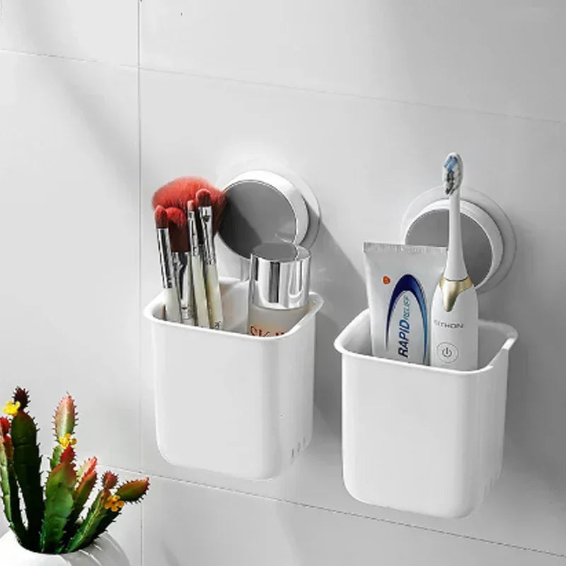 Portable Toothbrush Wall Mounted Holder Toothpaste Mouth Cup Waterproof Holder Drill-Free Bathroom Storage Shelf Rack Organizer