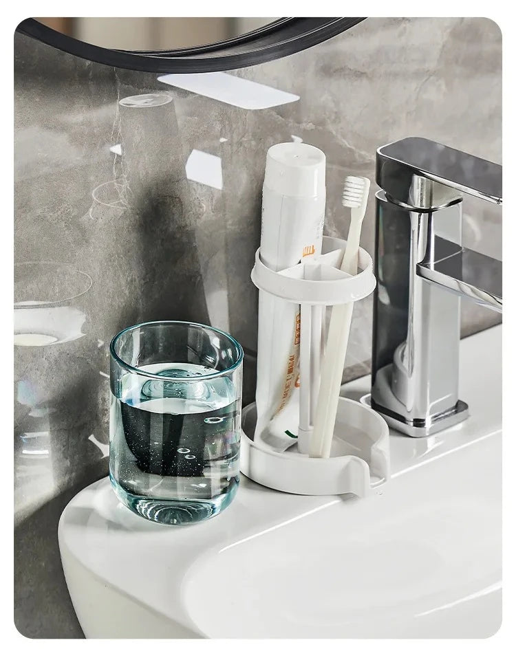 Hygienic Toothbrush Organizer with Protective Lid Ventilated Plastic Bathroom Cup Holder Multifunctional Countertop Storage