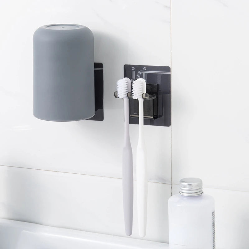 2pcs Toilet Punch-free Shelf Wall-mounted Toothbrush Cup Holder Simple Mouthwash Cup Holder Black Toothbrush Holder