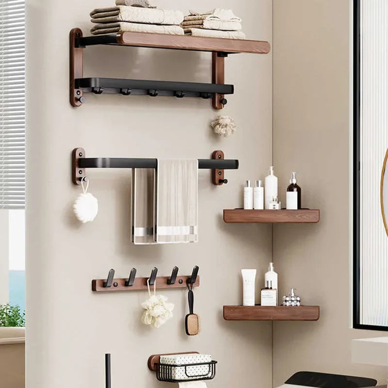 Walnut bathroom towel rack, high-end bath towel storage rack, bathroom shelf, bathroom pendant
