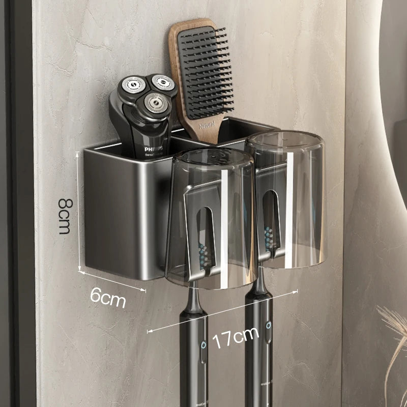Multi-Function Toothbrush Cup Holder Punch-Free Toothpaste Holder Wall-Mounted Bathroom Storage Box Mouthwash Cup Holder