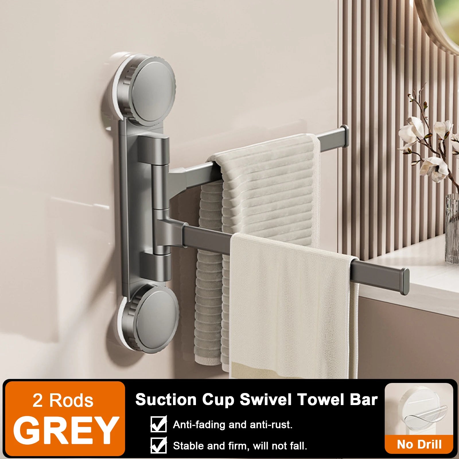Suction Cup Towel Rack Rotatable Towel Holder Aluminum 2/3/4/5-Bar Towel Hanger Kitchen Bathroom Hanging Wall Mounted