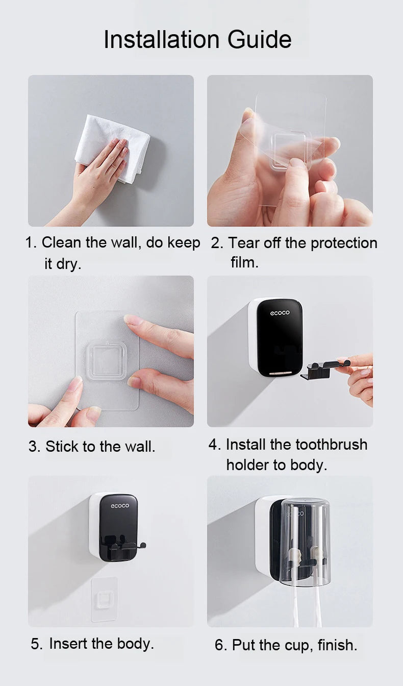 ECOCO Toothbrush Holder and Cup Set Wall Mount Bathroom Accessory Punch Free Mouthwash Holder for Single Home School Student