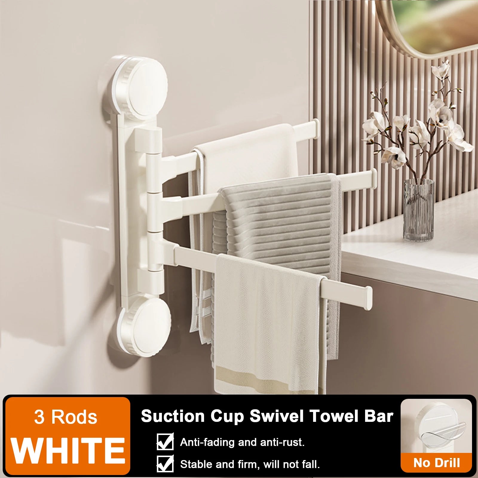Suction Cup Towel Rack Rotatable Towel Holder Aluminum 2/3/4/5-Bar Towel Hanger Kitchen Bathroom Hanging Wall Mounted