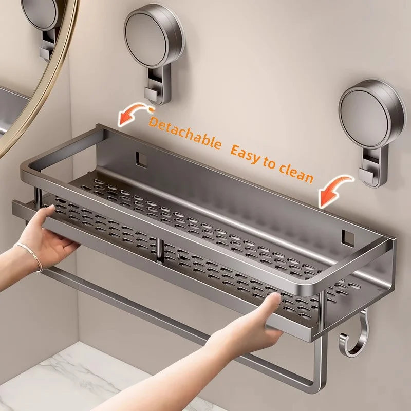 YM Wall Mounted Bathroom Suction Cup Shelf Multi-Purpose Rack Towel Holder for Washbasin Kitchen Storage Organizer