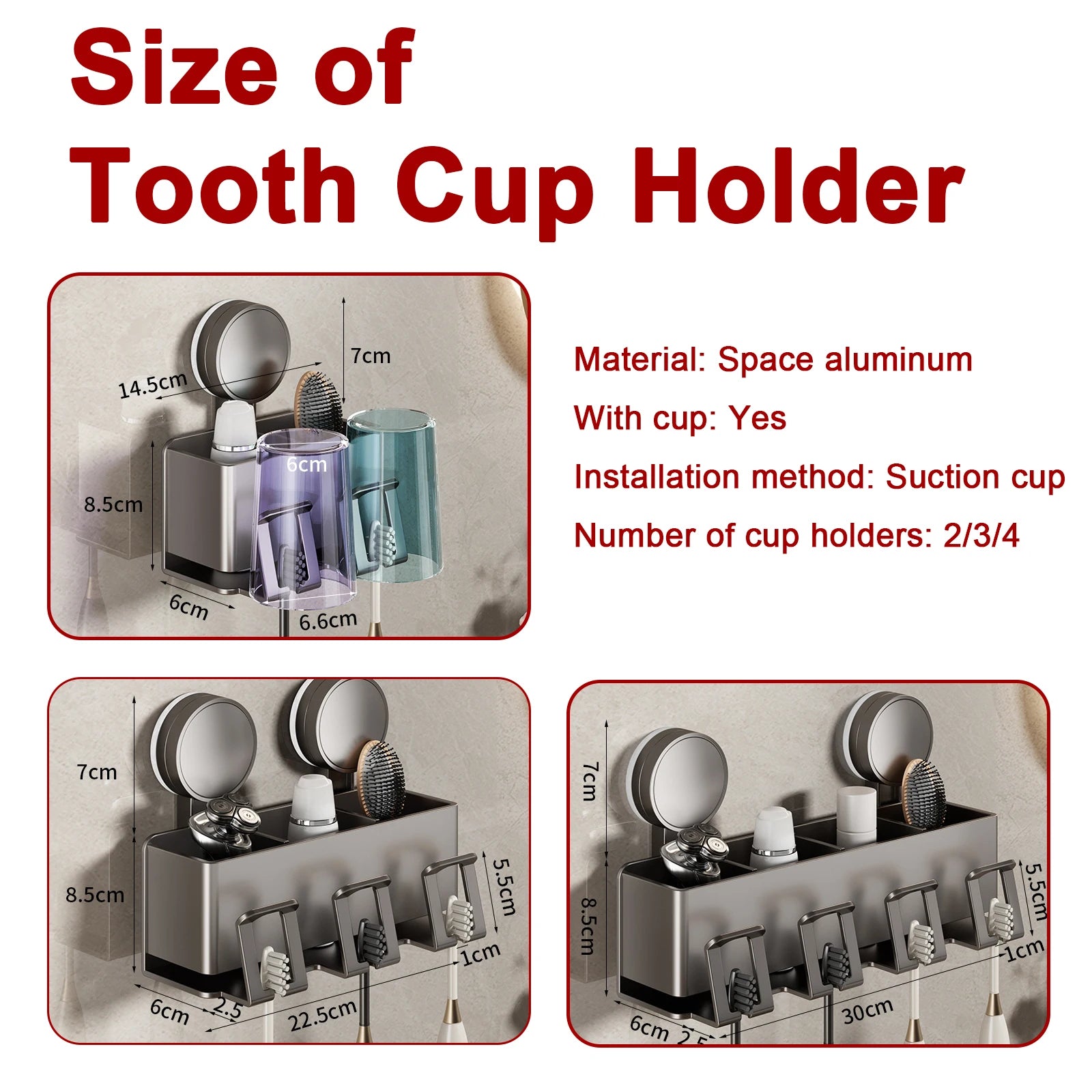 Suction cup Multifunctional Toothbrush Rack and Mug Holder Wall Mounted Toothpaste and Mouthwash Storage with tooth cup