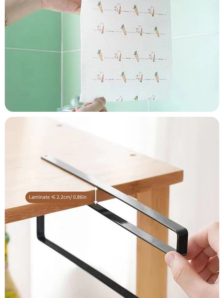 Paper Roll Holder Towel Rack Cling Film Storage Rack Bathroom No Punching Storage Rack Hanging Shelf Kitchen Tissue Accessories
