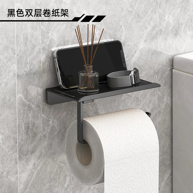 No Punching Toilet Paper Roll Holder Self Adhesive in Bathroom Tissue Paper Holder Plastic Easy Installation Paper Roll Holder