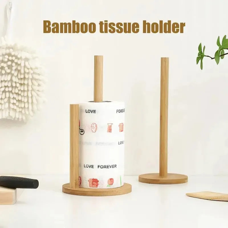 Wood Paper Towel Holder Durable Anti-Skid Tissue Vertical Stand Rack Hook For Kitchens Bathrooms Living Rooms Restaurant