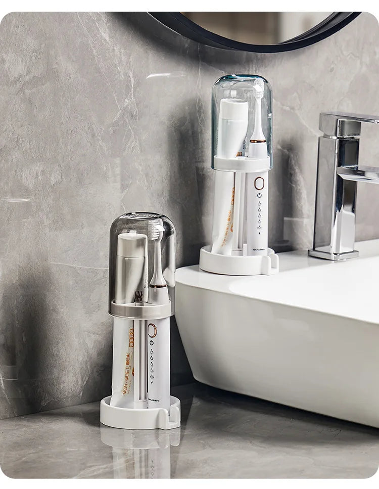 Hygienic Toothbrush Organizer with Protective Lid Ventilated Plastic Bathroom Cup Holder Multifunctional Countertop Storage