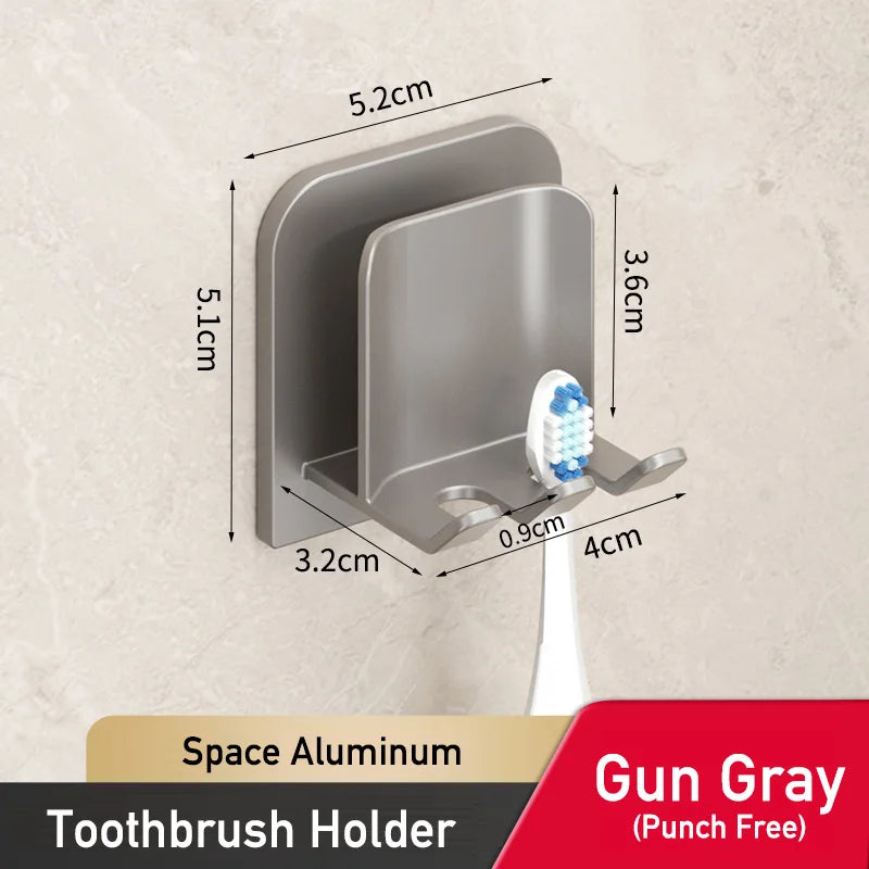 Punch Free Aluminum Wall Mount Toothbrush Holder and Cup Electric Tooth Brush Hold Bathroom Organizer Rack Toothbrushes Storage