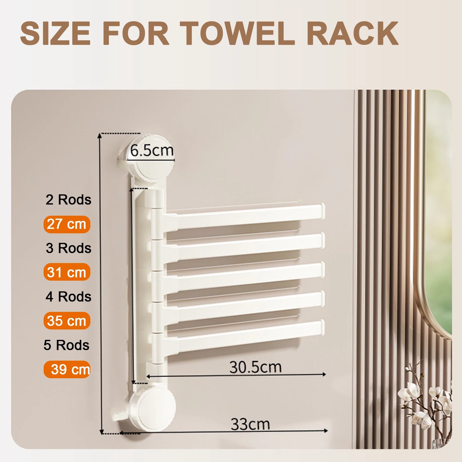 Suction Cup Towel Rack Rotatable Towel Holder Aluminum 2/3/4/5-Bar Towel Hanger Kitchen Bathroom Hanging Wall Mounted