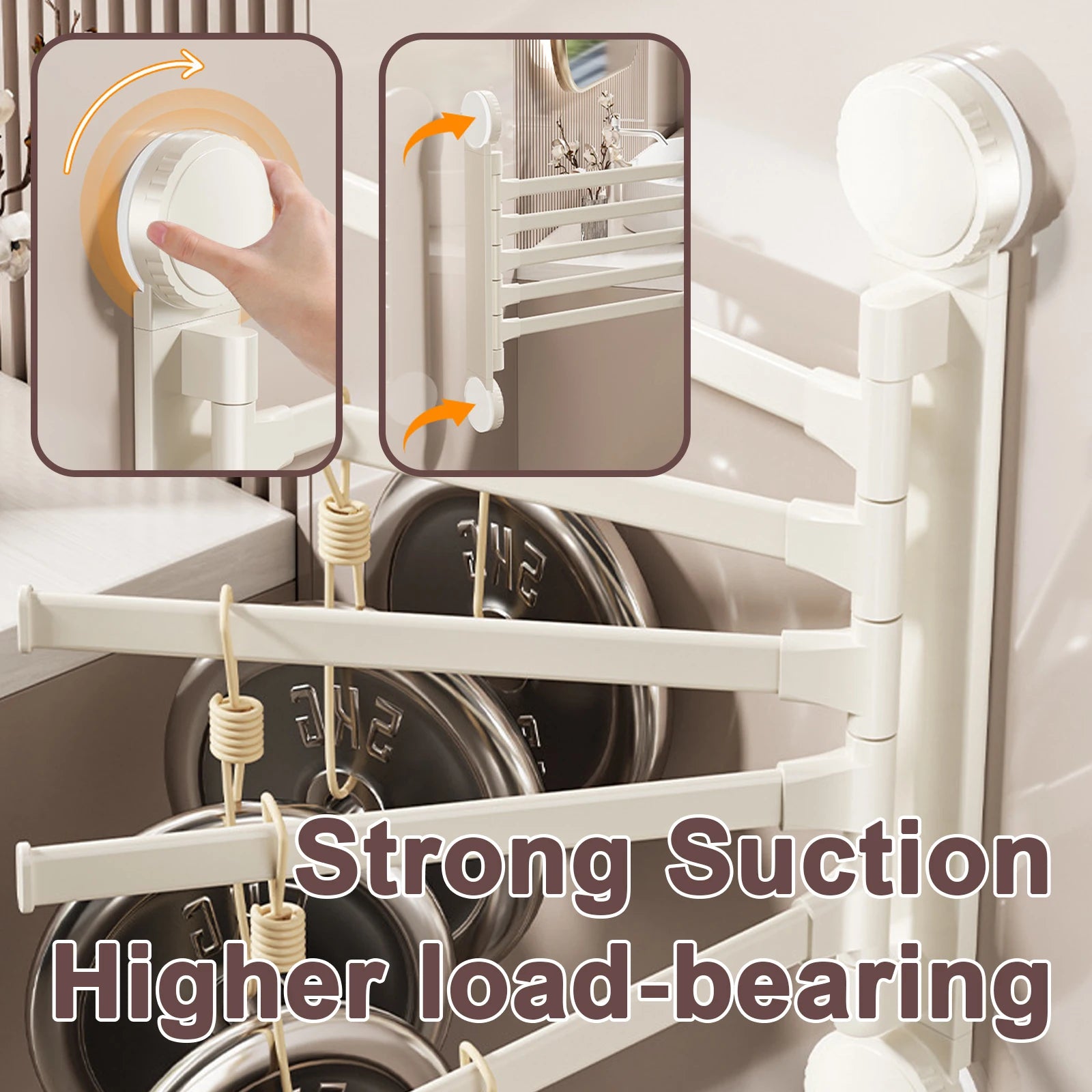 Suction Cup Towel Rack Rotatable Towel Holder Aluminum 2/3/4/5-Bar Towel Hanger Kitchen Bathroom Hanging Wall Mounted