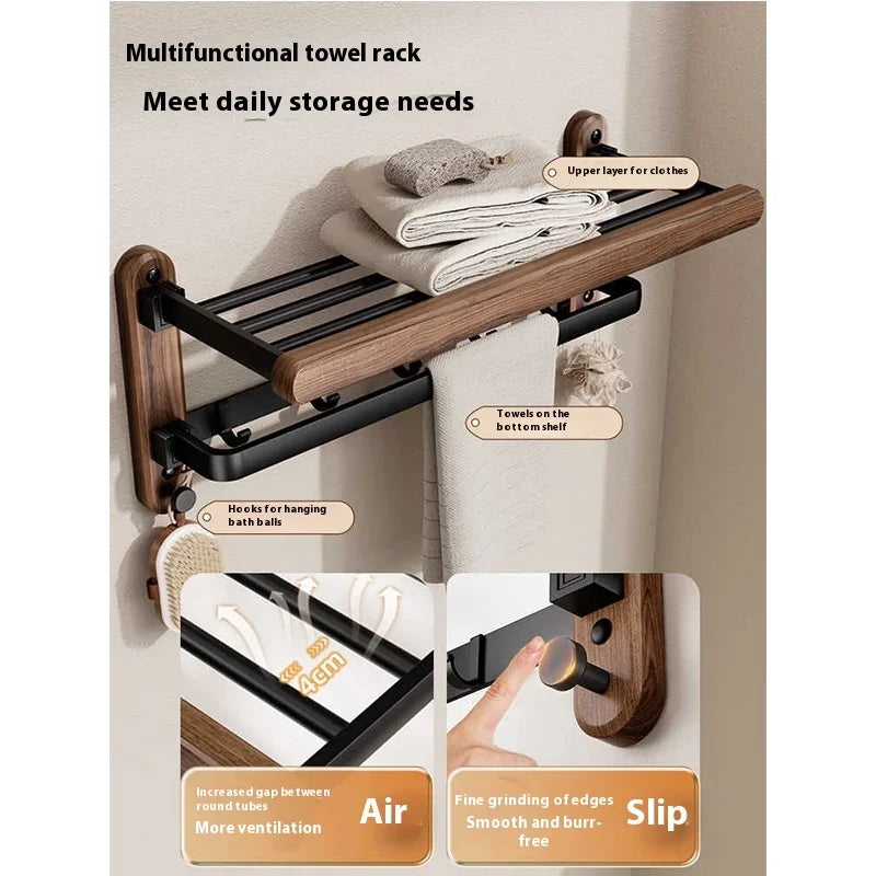Walnut bathroom towel rack, high-end bath towel storage rack, bathroom shelf, bathroom pendant