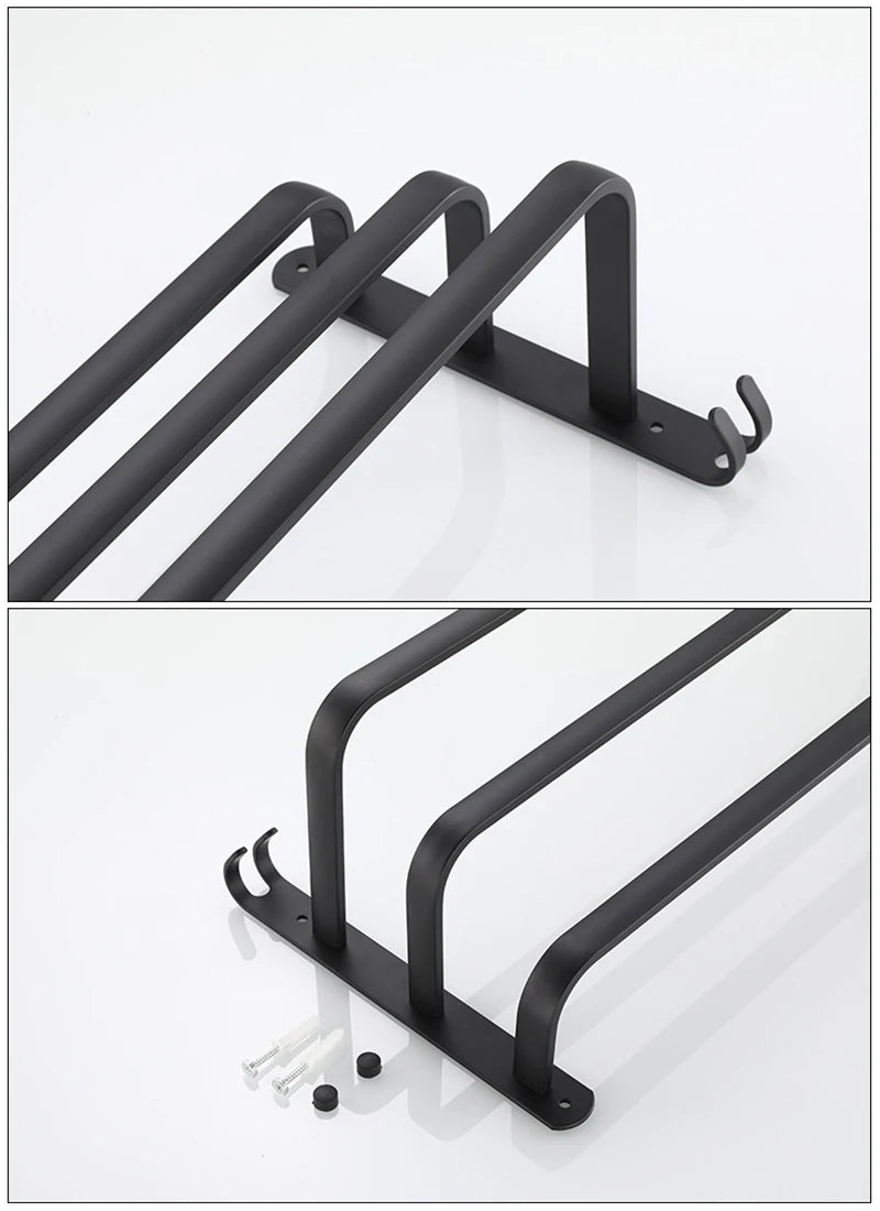 SHBSHAIMY Space Aluminum Towel Hanger Wall Mounted Towel Rack Bathroom Fashion White Towel Bar Rail Matte White Towel Holder