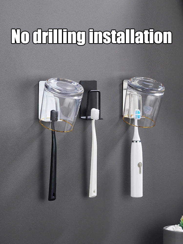 1 Piece Stainless Steel Toothbrush Wash Cup Holder, Home Perforation-Free, Wall-Mounted, Bathroom Shelf Storage Rack