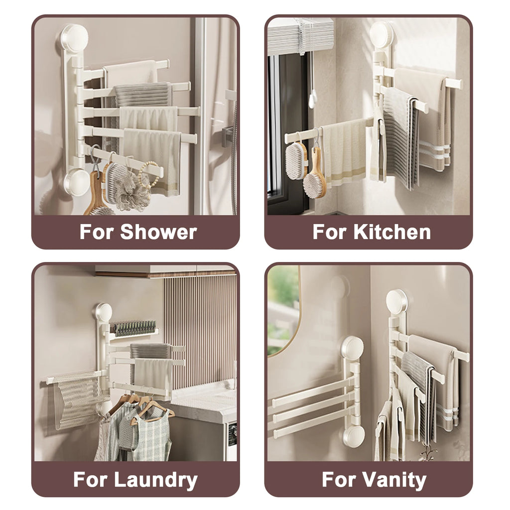 Suction Cup Towel Rack Rotatable Towel Holder Aluminum 2/3/4/5-Bar Towel Hanger Kitchen Bathroom Hanging Wall Mounted
