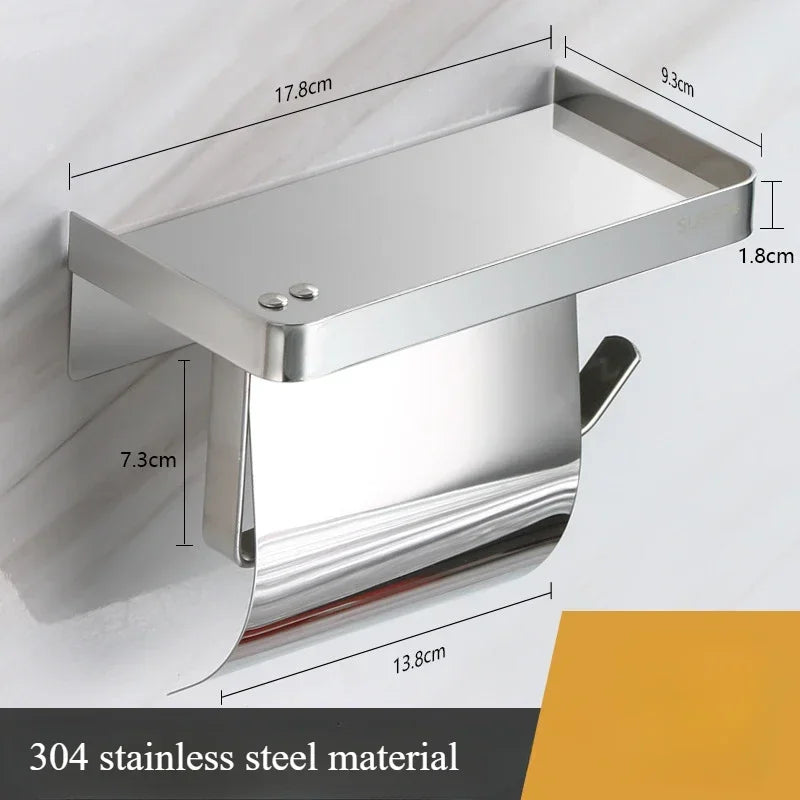 Bathroom 304 stainless steel tissue holder, two installation methods for toilet paper roll holder