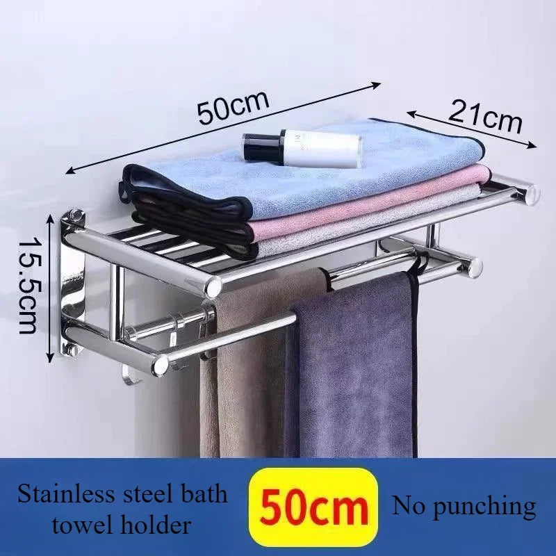 Stainless Steel Bath Towel Rack Perforation-free Hotel Hotel Bathroom Rack Towel Rack Towel Bar Bathroom Shelves