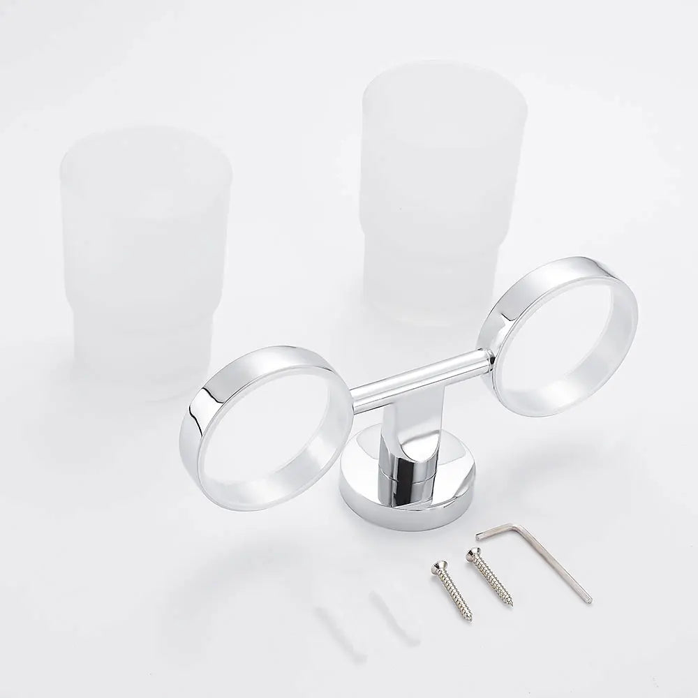 Bathroom Modern Wall-Mounted Toothbrush Holder Glass Cup Tumbler Frame Bathroom Storage Organizer Tooth Brush Cup Tools Washroom