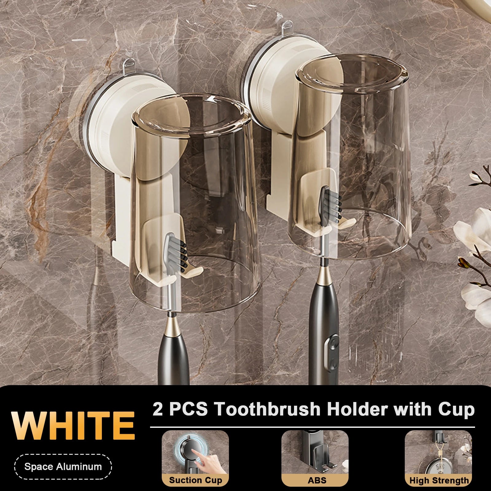 Suction Cup Toothbrush Holder With Squeezer Perforation-free Bathroom Shelf Mouthwash Cup Toothbrush Holder