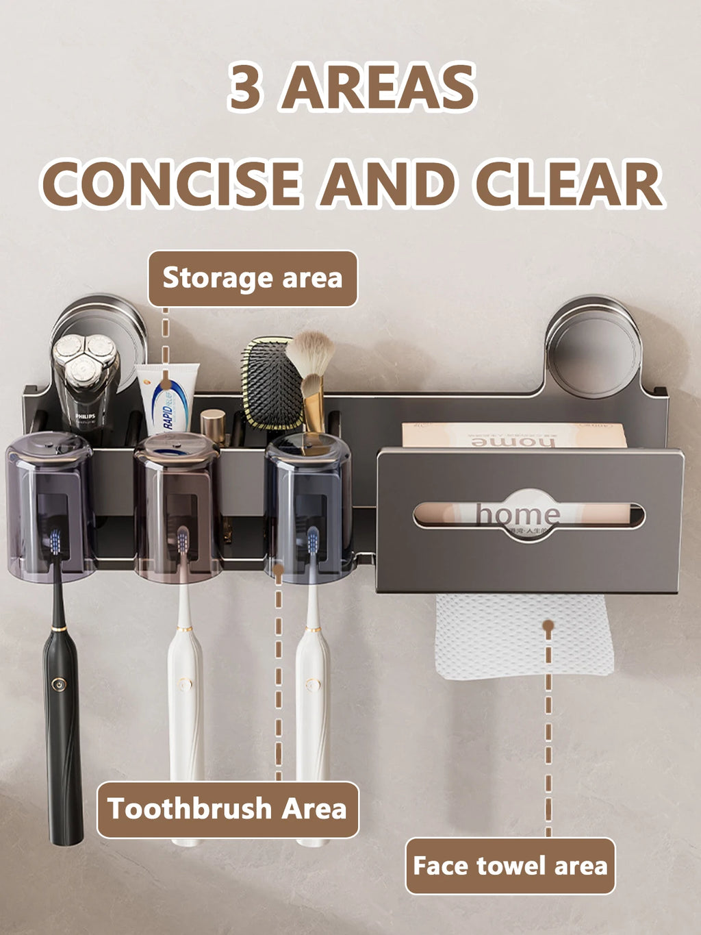 Suction Cup Toothbrush Holder With Paper Towel Holder Bathroom Shelf Mouthwash Cup Toothbrush Holder