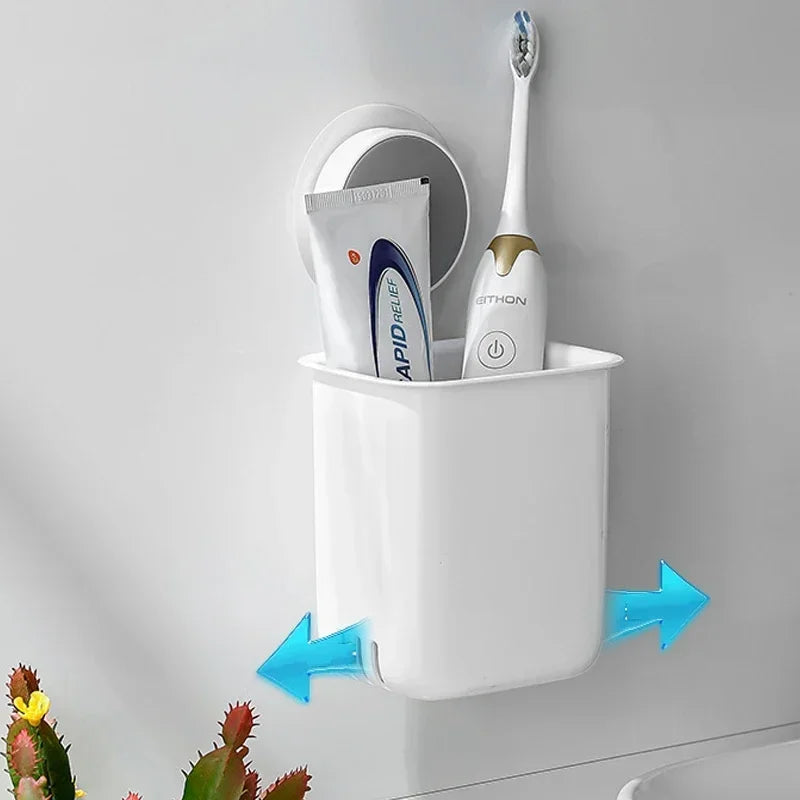Portable Toothbrush Wall Mounted Holder Toothpaste Mouth Cup Waterproof Holder Drill-Free Bathroom Storage Shelf Rack Organizer