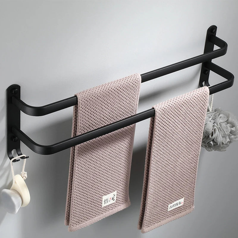 SHBSHAIMY Space Aluminum Towel Hanger Wall Mounted Towel Rack Bathroom Fashion White Towel Bar Rail Matte White Towel Holder