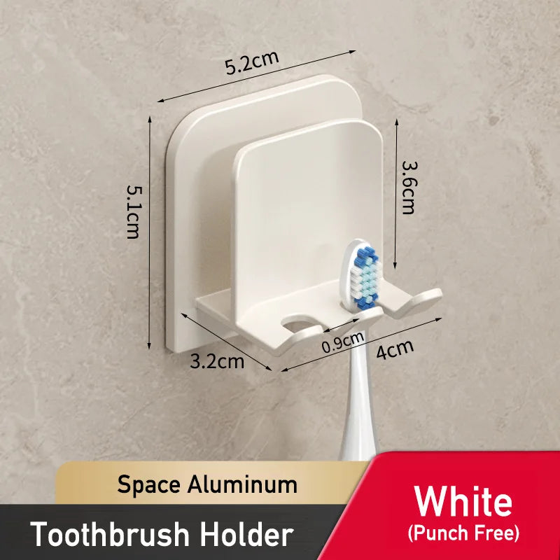 Punch Free Aluminum Wall Mount Toothbrush Holder and Cup Electric Tooth Brush Hold Bathroom Organizer Rack Toothbrushes Storage