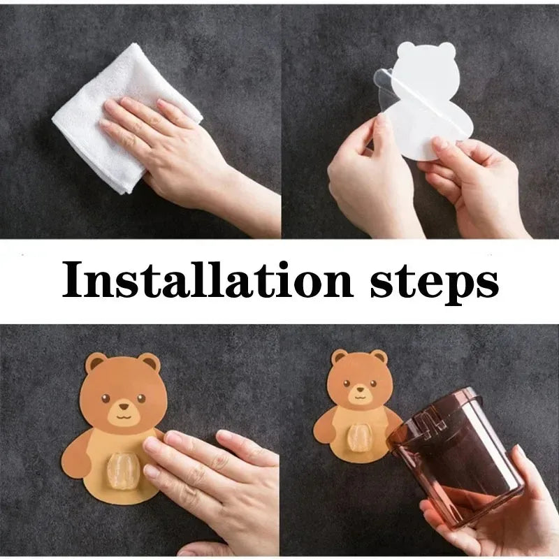 New Toothbrush Holder Adorable Bear Hug Storage Cup Wall-mounted Drain Design Easy Organization Toothbrush Cup Bathroom Supplies