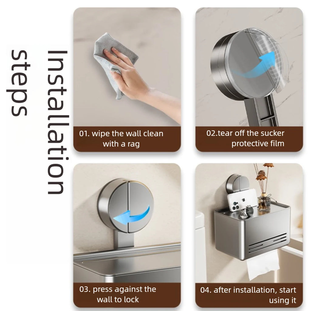 YUTOKO Suction Cup Toilet Paper Holder with Drawer, Wall Mounted Tissue & Towel Storage Box for Bathroom Living Room