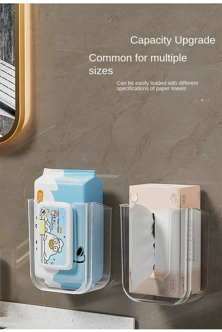Wall-Mounted Wet Tissue Storage Box Self-Adhesive Plastic Holder with Large Opening for Bathroom Tissue Storage Box Organizer