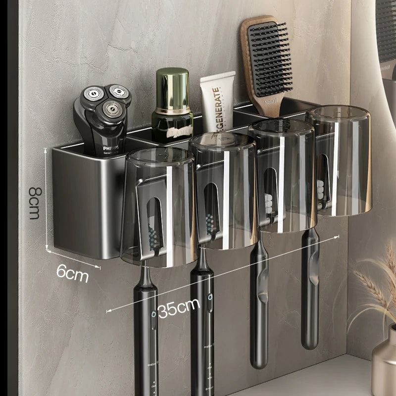 Multi-Function Toothbrush Cup Holder Punch-Free Toothpaste Holder Wall-Mounted Bathroom Storage Box Mouthwash Cup Holder