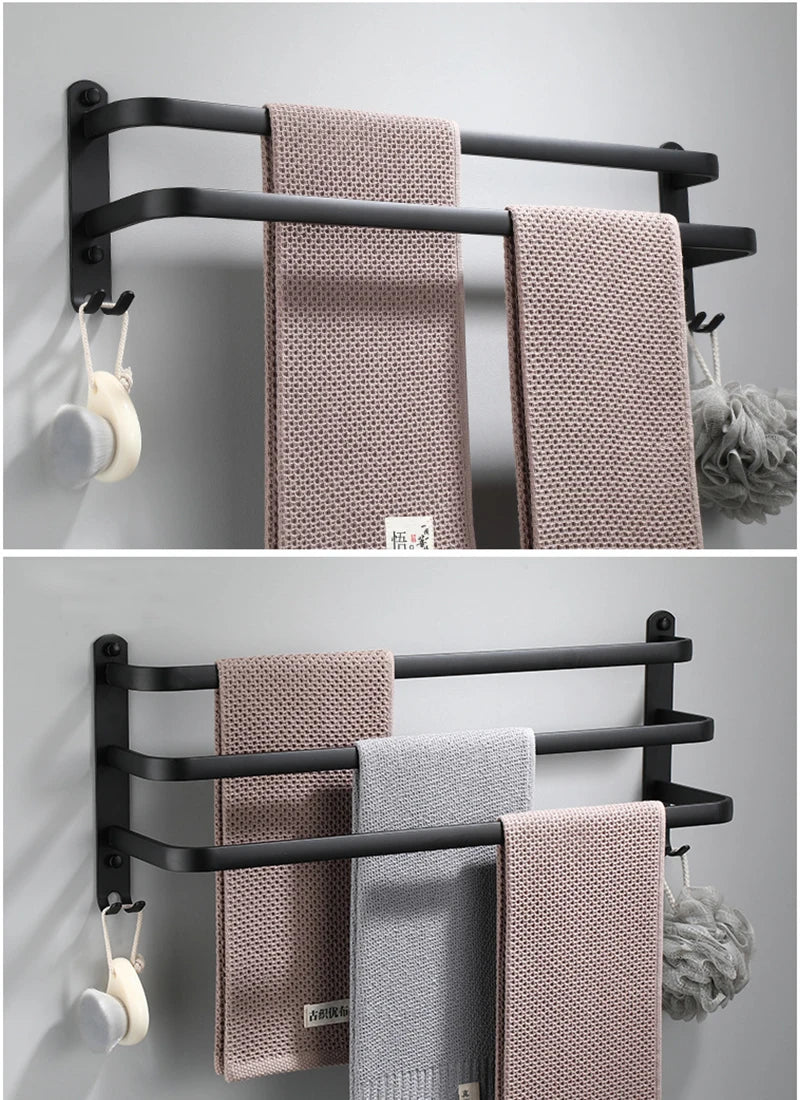 SHBSHAIMY Space Aluminum Towel Hanger Wall Mounted Towel Rack Bathroom Fashion White Towel Bar Rail Matte White Towel Holder