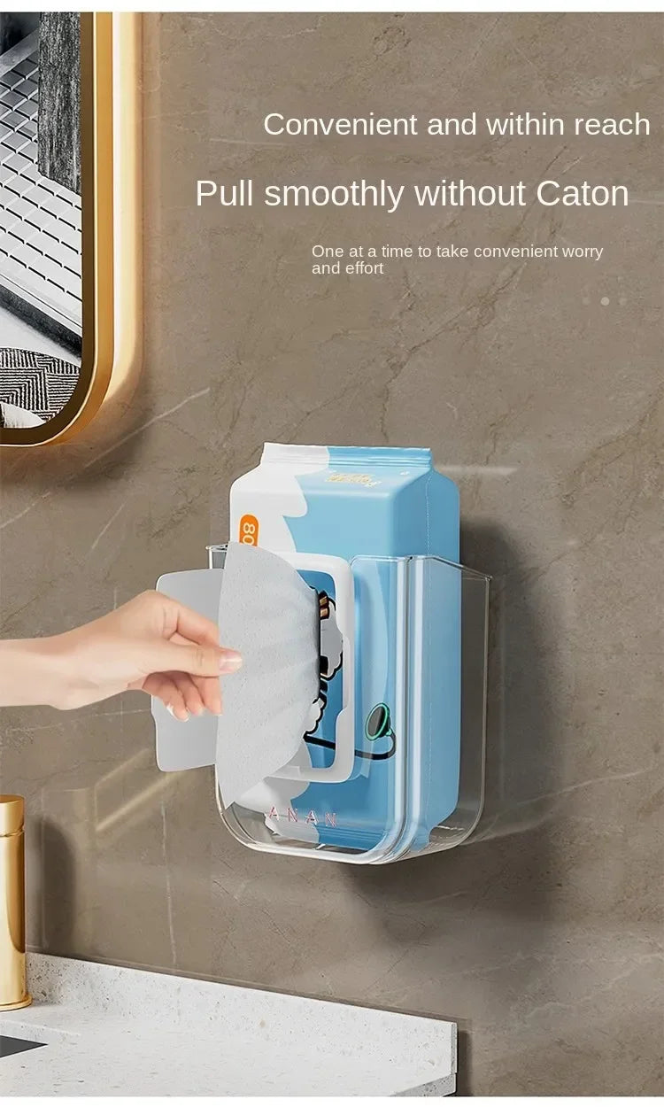 Wall-Mounted Wet Tissue Storage Box Self-Adhesive Plastic Holder with Large Opening for Bathroom Tissue Storage Box Organizer