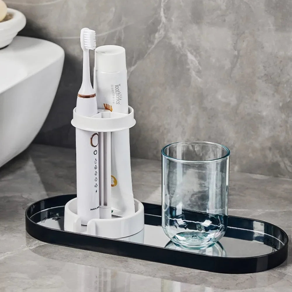 Hygienic Toothbrush Organizer with Protective Lid Ventilated Plastic Bathroom Cup Holder Multifunctional Countertop Storage