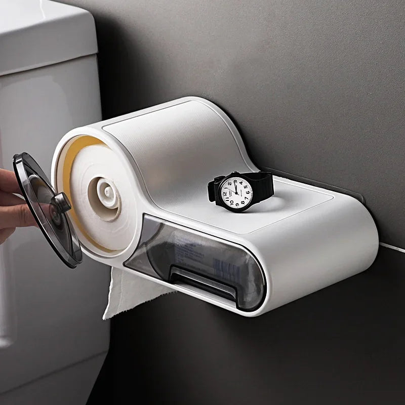 Portable Toilet Paper Holder Household Storage Rack Toilet Paper Holder Bathroom Wall-mounted Waterproof Storage Tissue Box