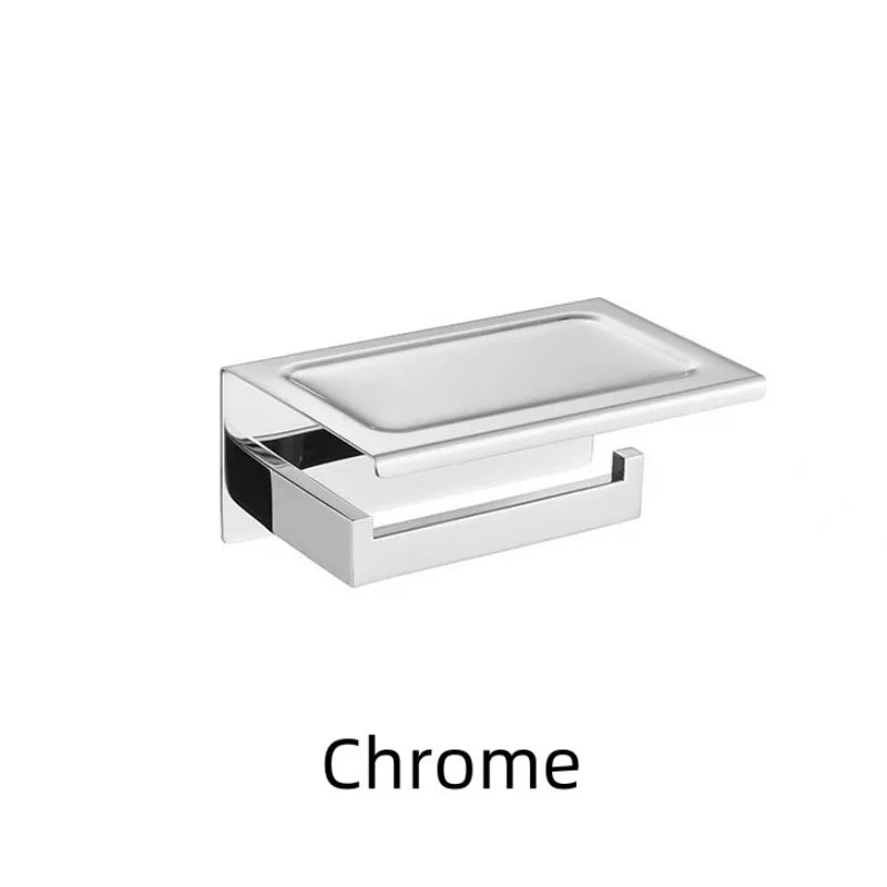 Stainless Steel Toilet Paper Holder Wall Mount with Shelf Tissue Paper Roll Holder Drilling Design Bathroom Storage Organizer