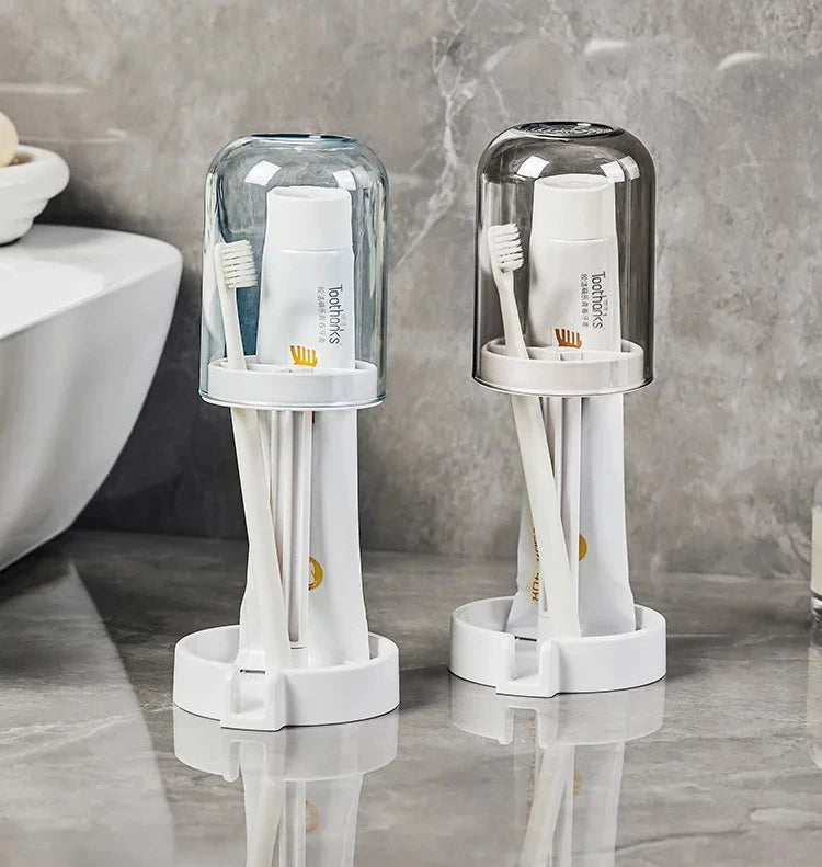 Hygienic Toothbrush Organizer with Protective Lid Ventilated Plastic Bathroom Cup Holder Multifunctional Countertop Storage