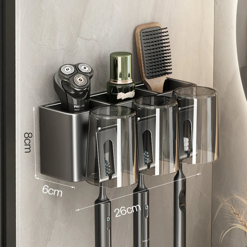 Multi-Function Toothbrush Cup Holder Punch-Free Toothpaste Holder Wall-Mounted Bathroom Storage Box Mouthwash Cup Holder