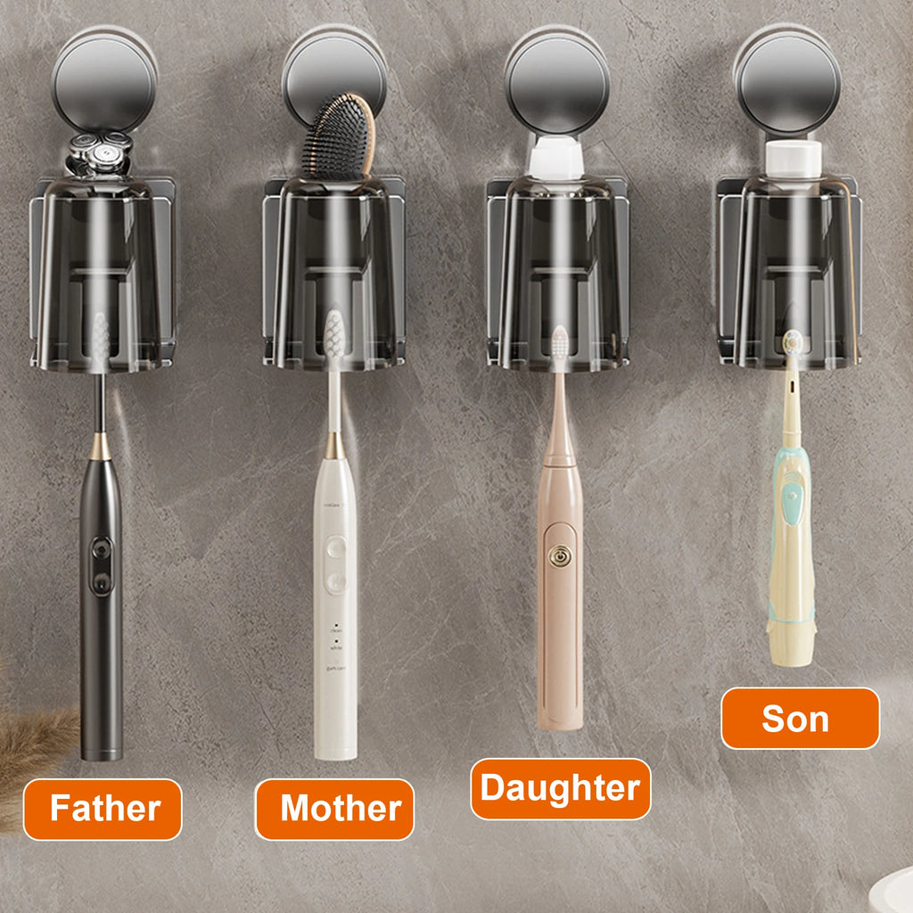 Suction Cup Toothbrush Holder With Squeezer Perforation-free Bathroom Shelf Mouthwash Cup Toothbrush Holder