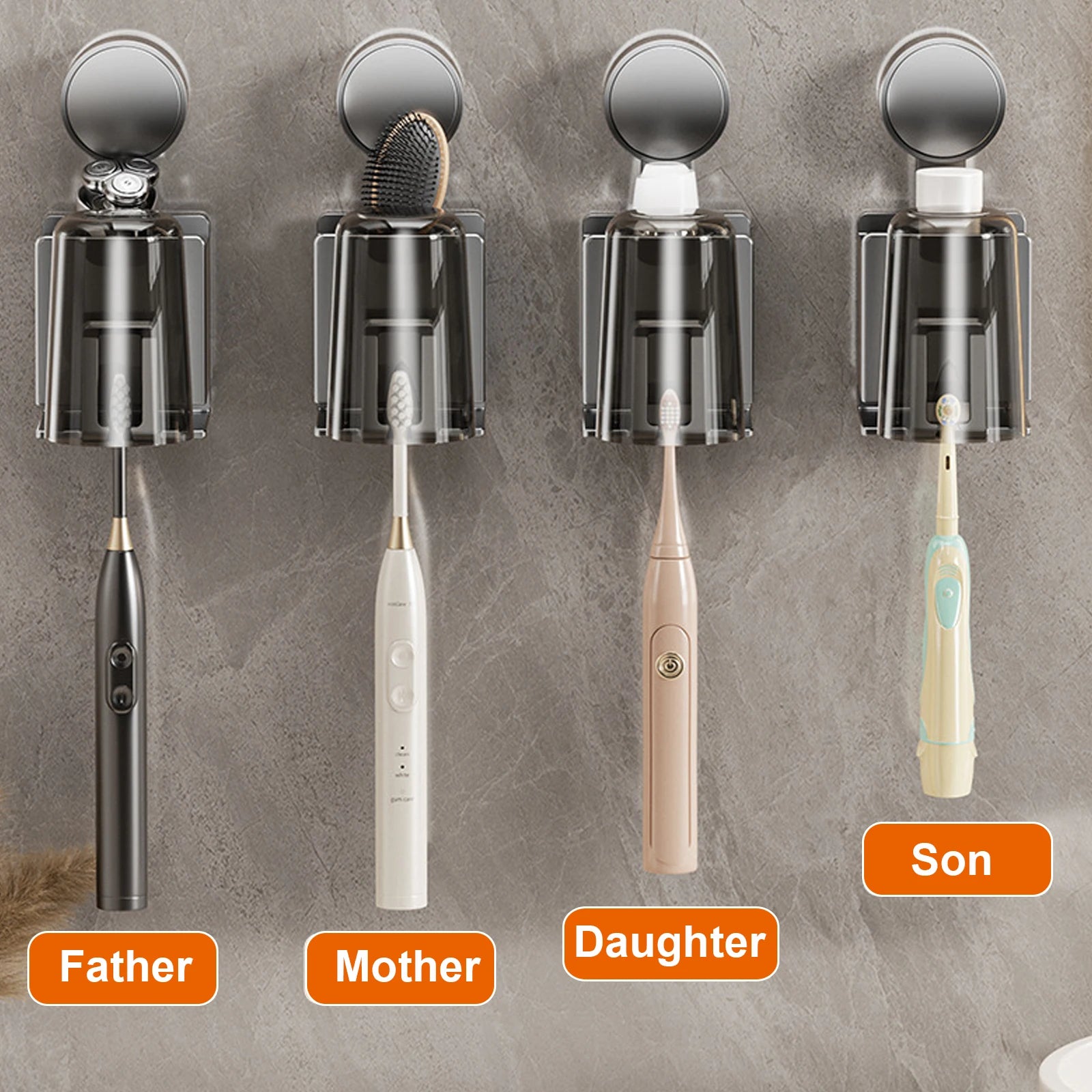 Suction Cup Toothbrush Holder With Squeezer Perforation-free Bathroom Shelf Mouthwash Cup Toothbrush Holder