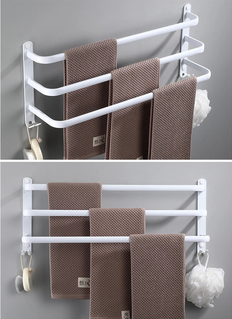 SHBSHAIMY Space Aluminum Towel Hanger Wall Mounted Towel Rack Bathroom Fashion White Towel Bar Rail Matte White Towel Holder