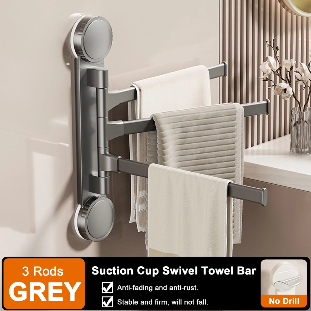 Suction Cup Towel Rack Rotatable Towel Holder Aluminum 2/3/4/5-Bar Towel Hanger Kitchen Bathroom Hanging Wall Mounted
