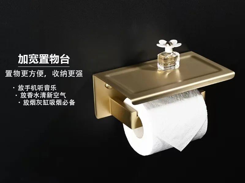Stainless Steel Toilet Paper Holder Wall Mount with Shelf Tissue Paper Roll Holder Drilling Design Bathroom Storage Organizer