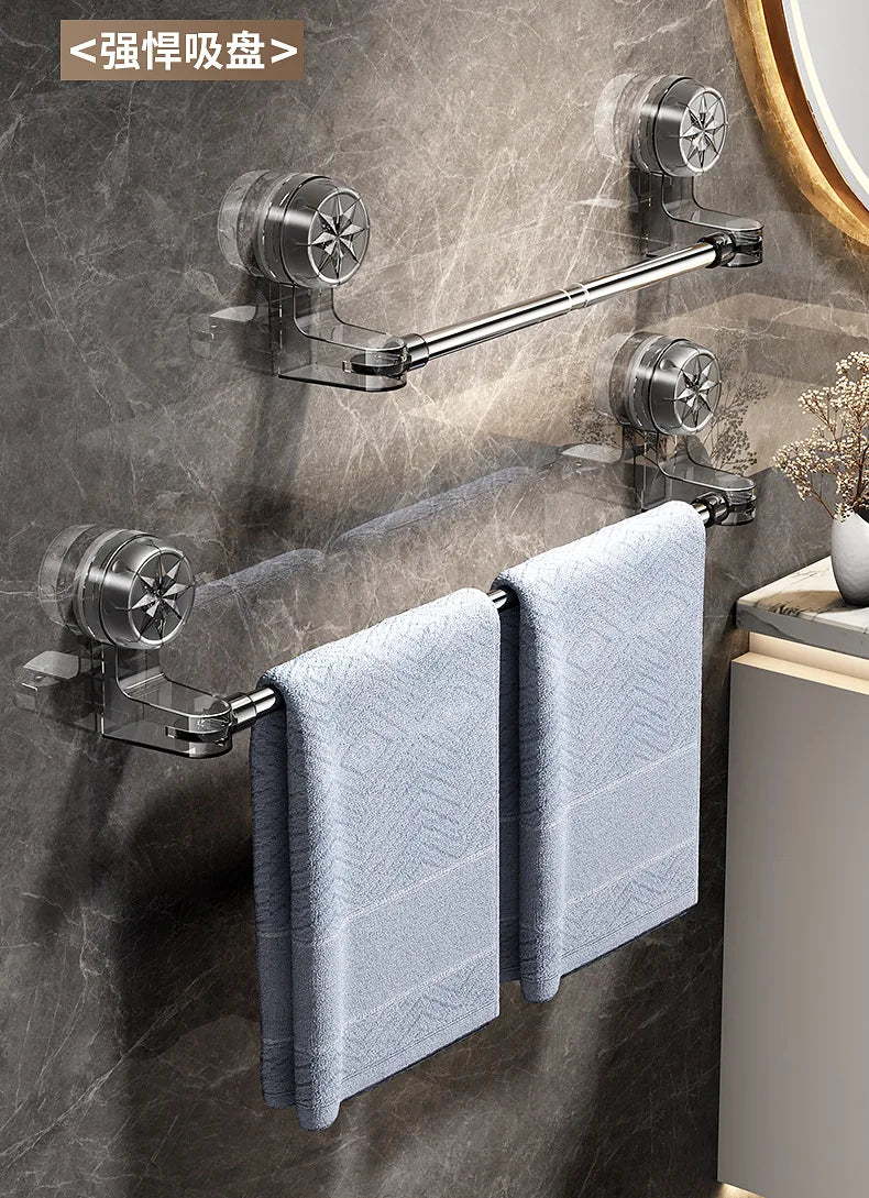 YM Adjustable Suction cup towel rack non-perforated toilet wall mounted towel bar bathroom retractable shelf storage rack